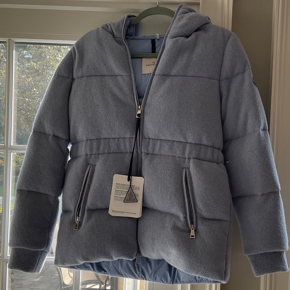 Moncler Light blue cashmere Puffer Coat
